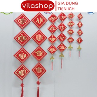 Khánh Vuông Trang Trí Vilahome, Câu Đối Treo Tết, Khánh Nhung Đỏ An Khang Thịnh Vượng Đón Xuân 2025