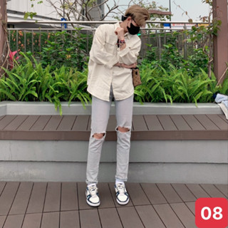 Quần jean nam rách gối màu xanh nhạt trơn chất jeans bò cao cấp co dãn 4 chiều rin form dáng skinny ADO Q133 mới