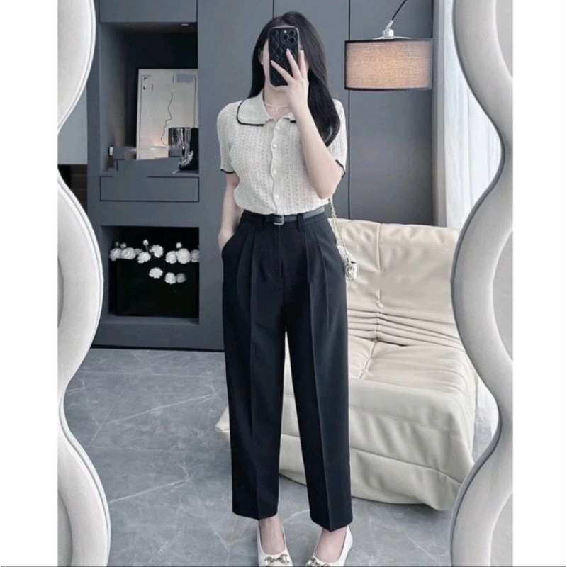 Quần Baggy Nữ 2 khuy cạp cao chất vải gol nhật mặc nhẹ không bị nhăn nhàu M8666