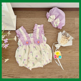 Tặng mũ, body 2 dây cho bé gái từ 4-10kg, chất BOIL mềm mát, không dặm ngứa/ BODY HOA TUYLIP TÍM