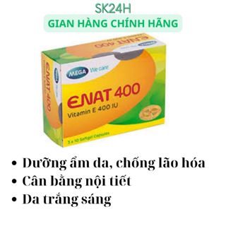 [CHÍNH HÃNG] Viên uống vitamin E ENAT 400IU giúp dưỡng ẩm, chống lão hóa, giúp da trắng sáng