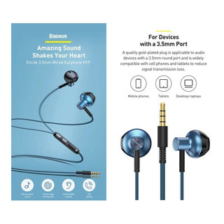 Tai nghe nhét tai baseus h19 âm thanh nổi 6d và mic cho điện thoại có dây 3.5mm - an store