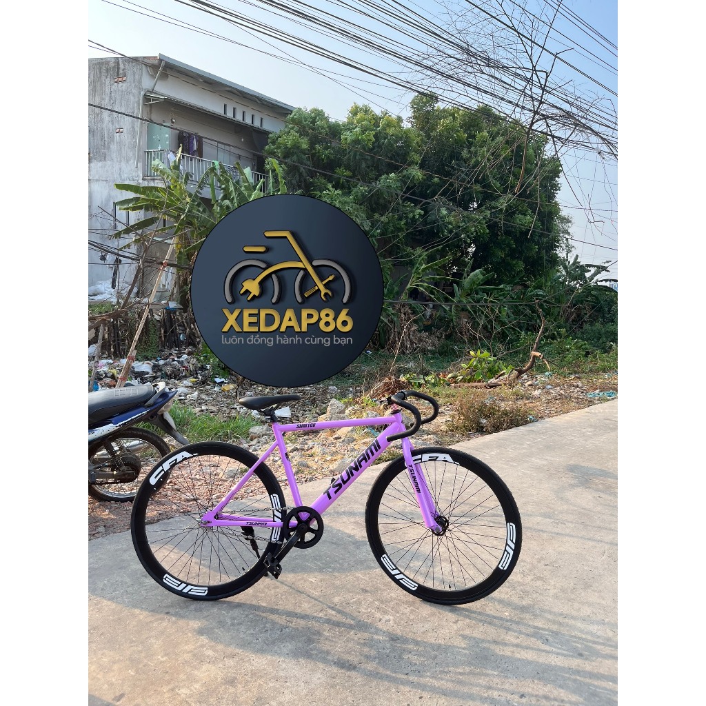 Xe đạp thể thao Fixed Gear & Single Tsunami màu tím sữa  (Tặng Strap và đồ lắp, kèm thắng)