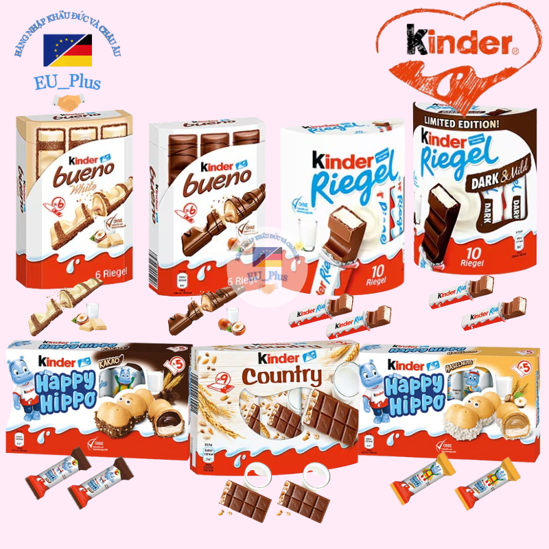 Socola Kinder Bueno nhân hạt dẻ 117g 6 thanh / Kinder Cards 128g/ Kinder Happy Hippo - Đức