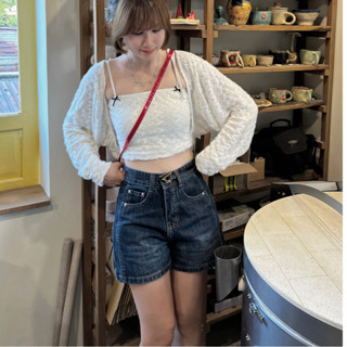 Quần short jean bò nữ cạp lưng cao Meisy