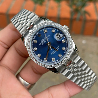 Đồng hồ nam rolex đồng hồ cơ automatic mẫu mặt xanh dây thép trắng size 40mm