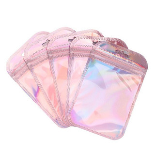 10 túi zip hologram hồng / túi zip xinh / túi xinh gói phụ kiện 7x11cm
