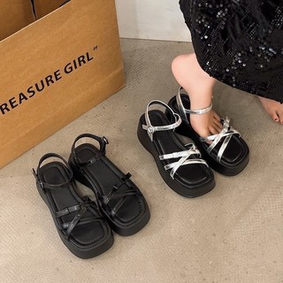 Sẵn_Hàng QC_Sandal nữ đế bánh mì 5 phân êm chân quai chéo nơ