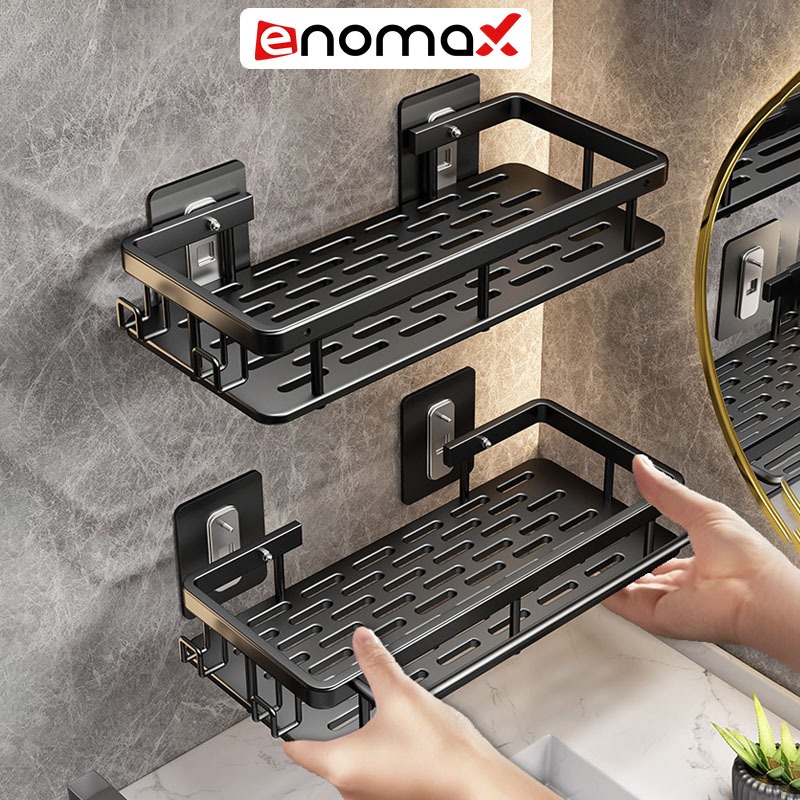 Kệ nhà tắm dán tường Enomax đựng đồ đa năng, chất liệu Nhôm hàng không cao cấp chống gỉ tặng kèm phụ kiện lắp đặt