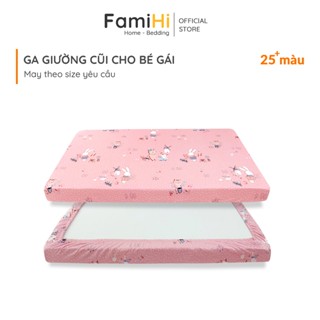 Ga giường cũi cho bé gái Cotton Satin Hàn Quốc FamiHi cao cấp, ra nệm cho trẻ em đặt theo size yêu cầu 100% sợi tự nhiên