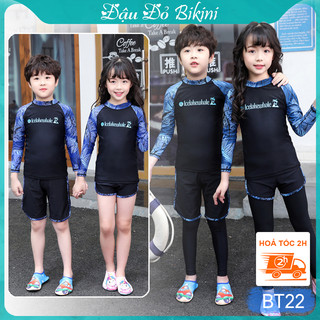 Bộ bơi chống nắng toàn thân đẹp cho bé trai và gái, đồ bơi đôi dài tay trẻ em, có size người lớn để mặc gia đình | BT22