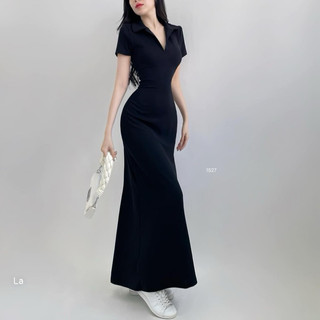 Đầm cổ bẻ trơn tay ngắn dáng dài xoè nhẹ tăm lạnh đẹp ls