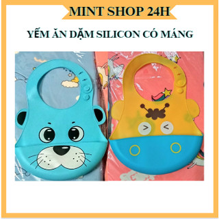 Yếm Ăn Dặm Cho Bé Silicon Có Máng, Yếm Ăn Dặm Silicon hình thú đáng yêu
