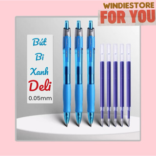 Bút Bi Xanh, Đỏ Deli Ngòi 0.5mm Windie Nét Mực Đều Có Ruột Bút Thay thế