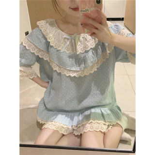 Bộ ngủ chấm bi xanh tiểu thư (hàng quảng châu)