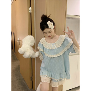 Bộ ngủ chấm bi xanh tiểu thư (hàng quảng châu)