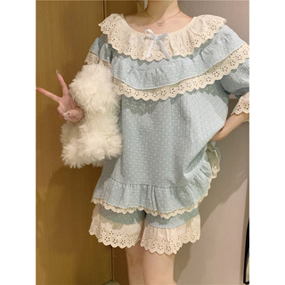 Bộ ngủ chấm bi xanh tiểu thư (hàng quảng châu)