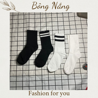 Vớ dài nam nữ trơn trắng đen, tất nam nữ dài có sọc kẻ phong cách Hàn Quốc Bông Nắng Store