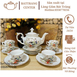 (7 MẪU) Bộ ấm chén pha trà Bát Tràng-men Trắng vẽ Vàng:Vinh Hoa Phú Quý,Làng Quê Việt Nam…dáng Đài Các
