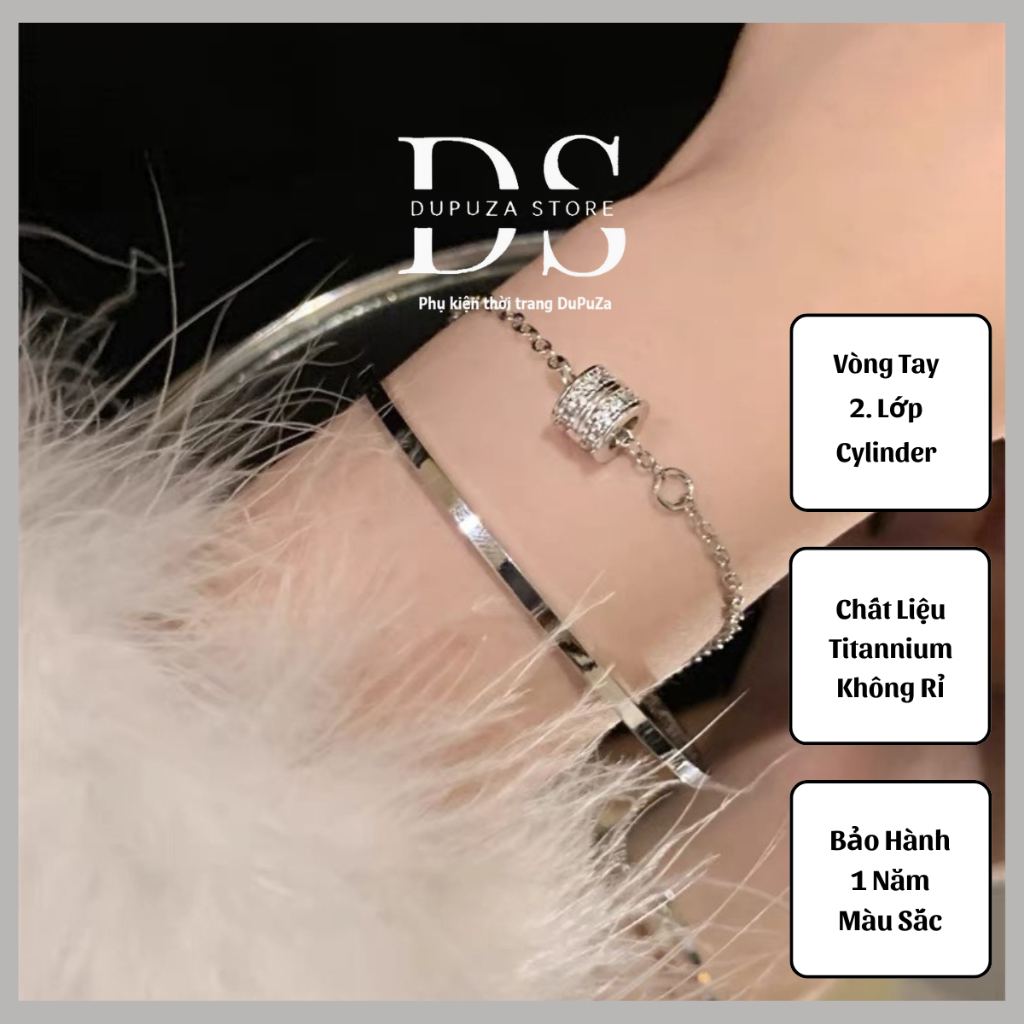 Vòng Tay Titan Nữ 2 Lớp Đính Đá Zircon Cylinder 44