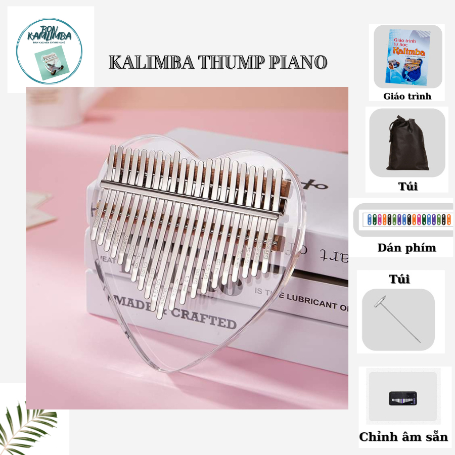 Đàn Kalimba Pha Lê Acrylic 17 Phím Chính Hãng Trái tim, Đàn Kalimba Trong Suốt - Tặng Full Phụ Kiện