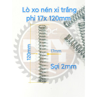 Lò xo nén phi 17 dài 120mm, sợi 2mm (thép xi trắng) (4 cái)