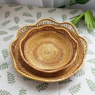 Khay mây tre đan Tre Làng hoạ tiết lượn sóng, đan tay thủ công dùng decor trang trí, đựng thực phẩm, hoa quả, bánh kẹo