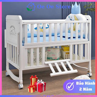Cũi gỗ trắng cho bé 2 tầng ( TRỌN BỘ KÈM MÀN ) Nôi cũi trắng cho bé đa chức năng chất liệu gỗ thông kích thước 105x60cm