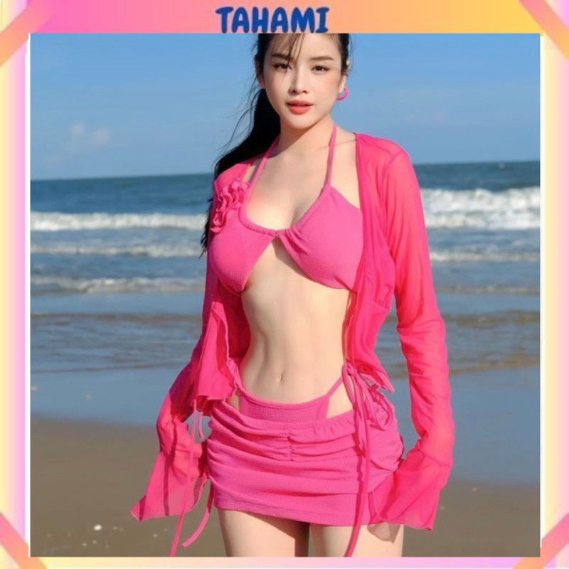 BỘ BIKINI DJMIE THIẾT KẾ ĐỘC QUYỀN TẶNG KÈM KHOÁT VÀ HOA CÀI 5 món(ẢNH THẬT) 2024 TAHAMI