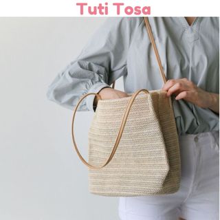 Túi cói xô đi biển dây da lót vải