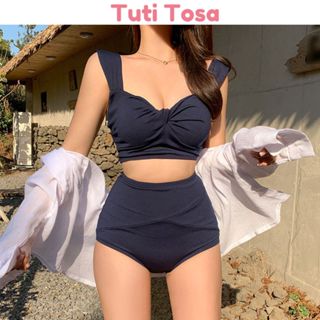 Bikini hai mảnh, Đồ tắm nâng ngực che bụng kín đáo màu xanh navy 2301