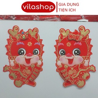 Decal mẫu rồng đỏ thần tài tết 2025, decal mẫu rồng dán kính, dán tường 1 đôi đẹp sắc nét 2025