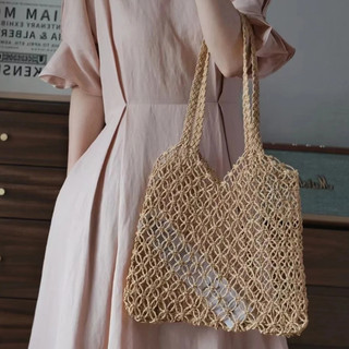 Túi cói tote phong cách Hàn Quốc túi đan mắt cá