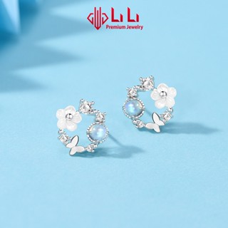 Bông tai bạc nữ LiLi S925 đính đá CZ cao cấp hình vòng hoa bướm Aylin LILI_072976