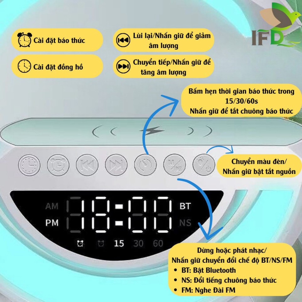 Loa Bluetooth Chữ G BT-3401 Đa Năng Tích Hợp Sạc Không Dây -Đông Hồ Báo Thức - Đèn Trang Trí | BigBuy360 - bigbuy360.vn