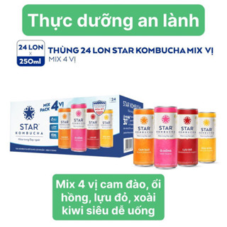 DATE 2026 THÙNG 24 LON STAR KOMBUCHA MIX 4 VỊ CAM ĐÀO, ỔI HỒNG, LỰU ĐỎ, XOÀI KIWI SIÊU DỄ UỐNG (250mlx24lon)