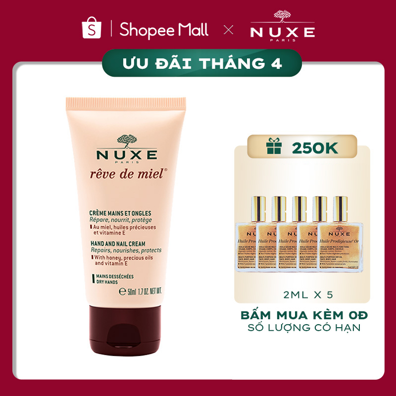 [TẶNG 10ML DẦU DƯỠNG] Kem dưỡng da tay và móng Nuxe Rêve de Miel® 50ml