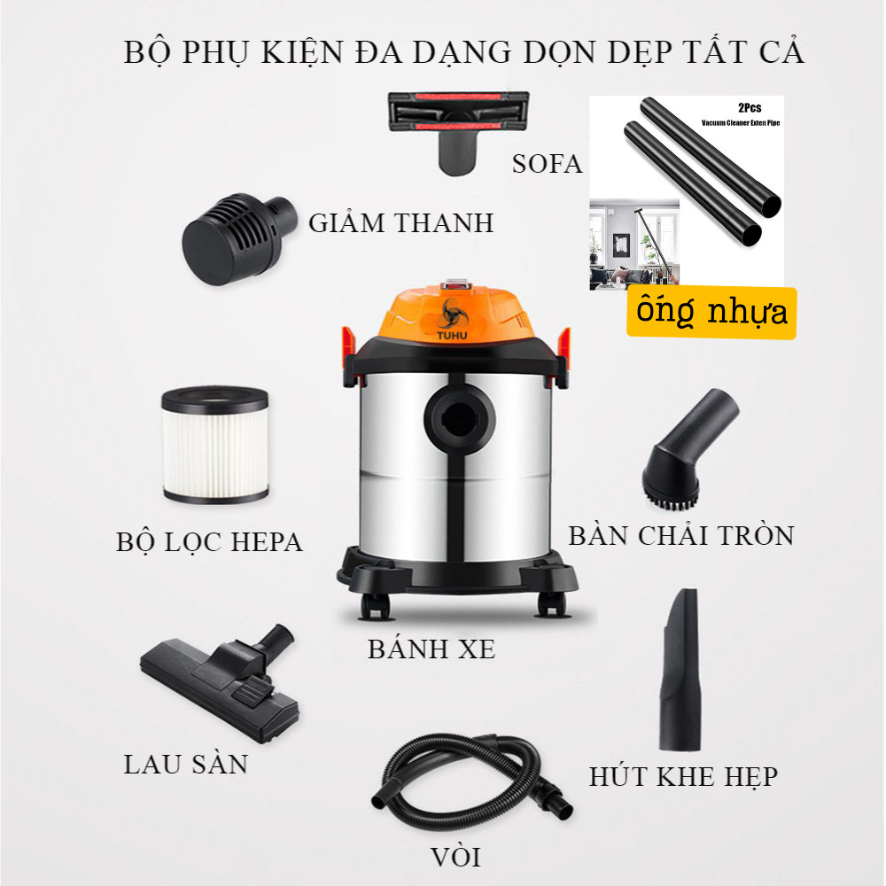 Máy hút bụi công nghiệp hút khô, hút nước kết hợp thổi công suất lớn. Máy hút bụi dung tích 12 lít