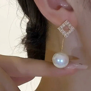 bông tai đối xứng hạt châu, khuyên tai sang chảnh phong cách hàn quốc