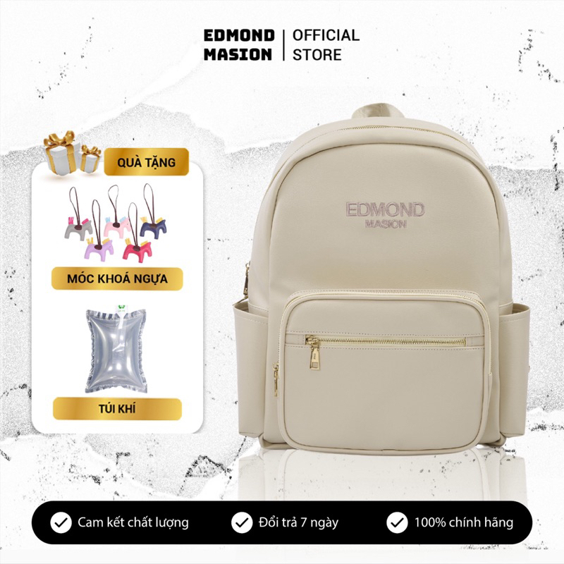 Balo EDMOND MASION Basic Ss2024 kem tặng kèm móc khoá ngựa chính hãng da cao cấp đi học đựng laptop size L MONOGRAM