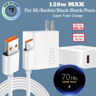 Bộ sạc nhanh 120W Max GaN cho mi Black shark poco Redmi Note11pro Sạc Xiaomi 11T Pro Cáp sạc nhanh TypeC 6A Beer.69