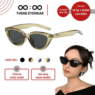 Kính mát thời trang THE88 dáng mắt mèo gọng nhựa thiết kế góc cạnh chắc chắn hiện đại đính kim loại chống tia UV KM58
