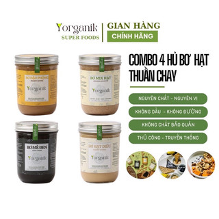 Combo 04 hủ bơ hạt dinh dưỡng: bơ đậu phộng 200g, bơ mè đen 200g, bơ hạt điều 200g, bơ mix hạt 200g