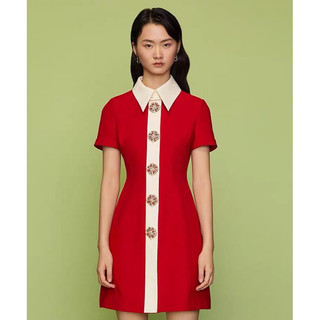 [Có Bigsize] Sale 70% Varvet Đầm Tiểu Thư Thiết Kế Cổ Sen Đính Khuy Đá Tay Ngắn Dáng Xoè Dự Tiệc Hàng Cao Cấp