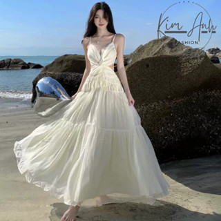 Váy 2 Dây Đầm Hở Lưng Đi Biển Thiết Kế Xoắn Ngực Chiết Eo Vừa Sang Chảnh Vừa Sexy Cho Nàng Đi Du Lịch Năm Nay