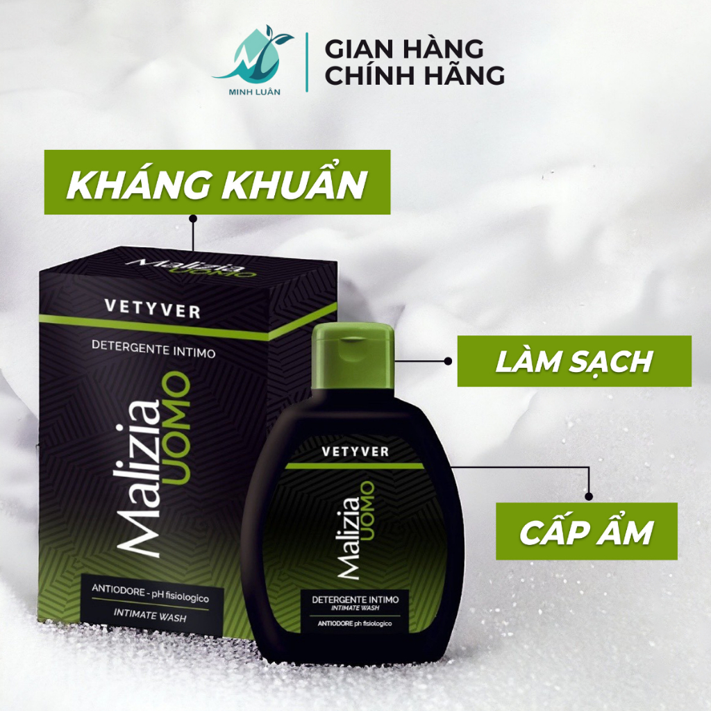 Dung dịch vệ sinh nam Malizia hương cỏ thơm Vetyver Uomo ngăn mùi, ngừa vi khuẩn 200 ml