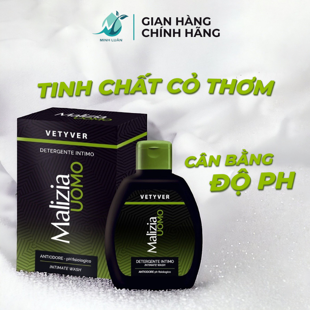 Dung dịch vệ sinh nam Malizia hương cỏ thơm Vetyver Uomo ngăn mùi, ngừa vi khuẩn 200 ml