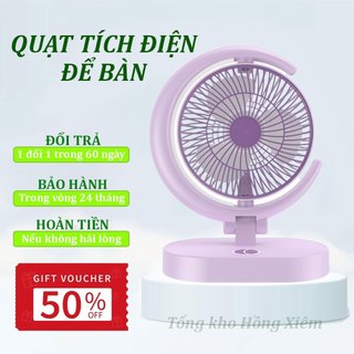 Quạt mini, Quạt tích điện để bàn 4 cấp độ gió tích hợp 3 chế độ đèn ngủ, Quạt điện, Quạt