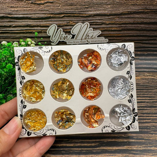PHỤ KIỆN TRANG TRÍ MÓNG GIẤY NHÚNG VÀNG, BẠC SET 12 HỘP