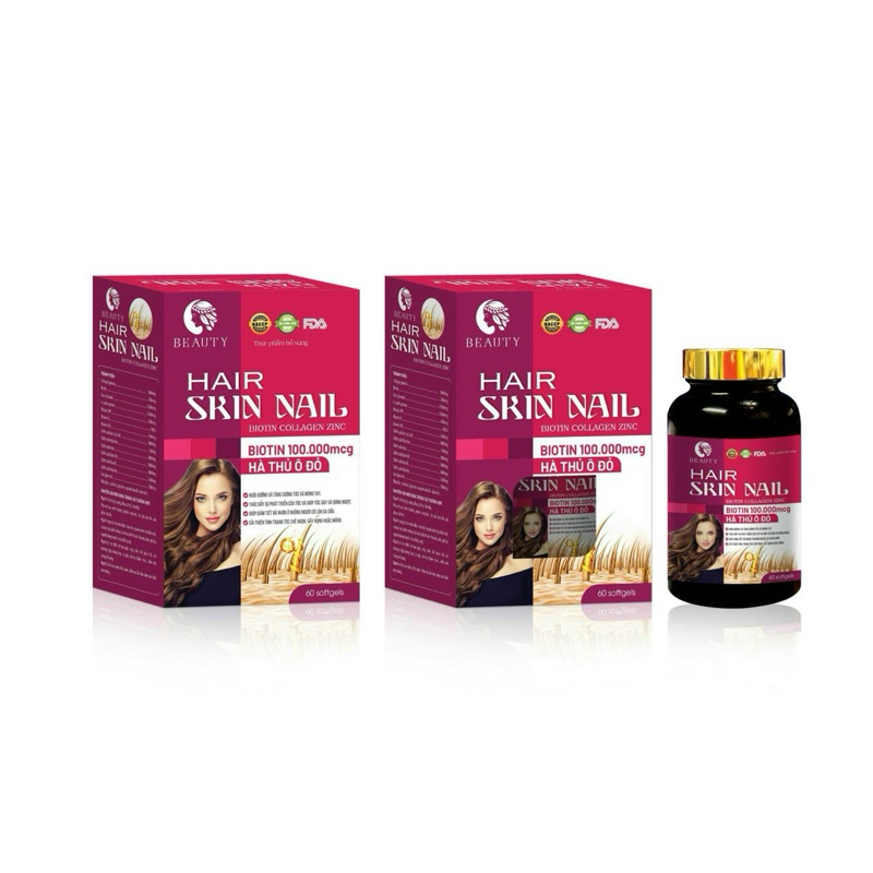 Viên Uống Mọc Tóc Đẹp Da HAIR SKIN NAIL - Hà Thủ Ô Đỏ - Hỗ Trợ Chống oxi hoá, Giúp mọc tóc, Sáng da, Khoẻ móng
